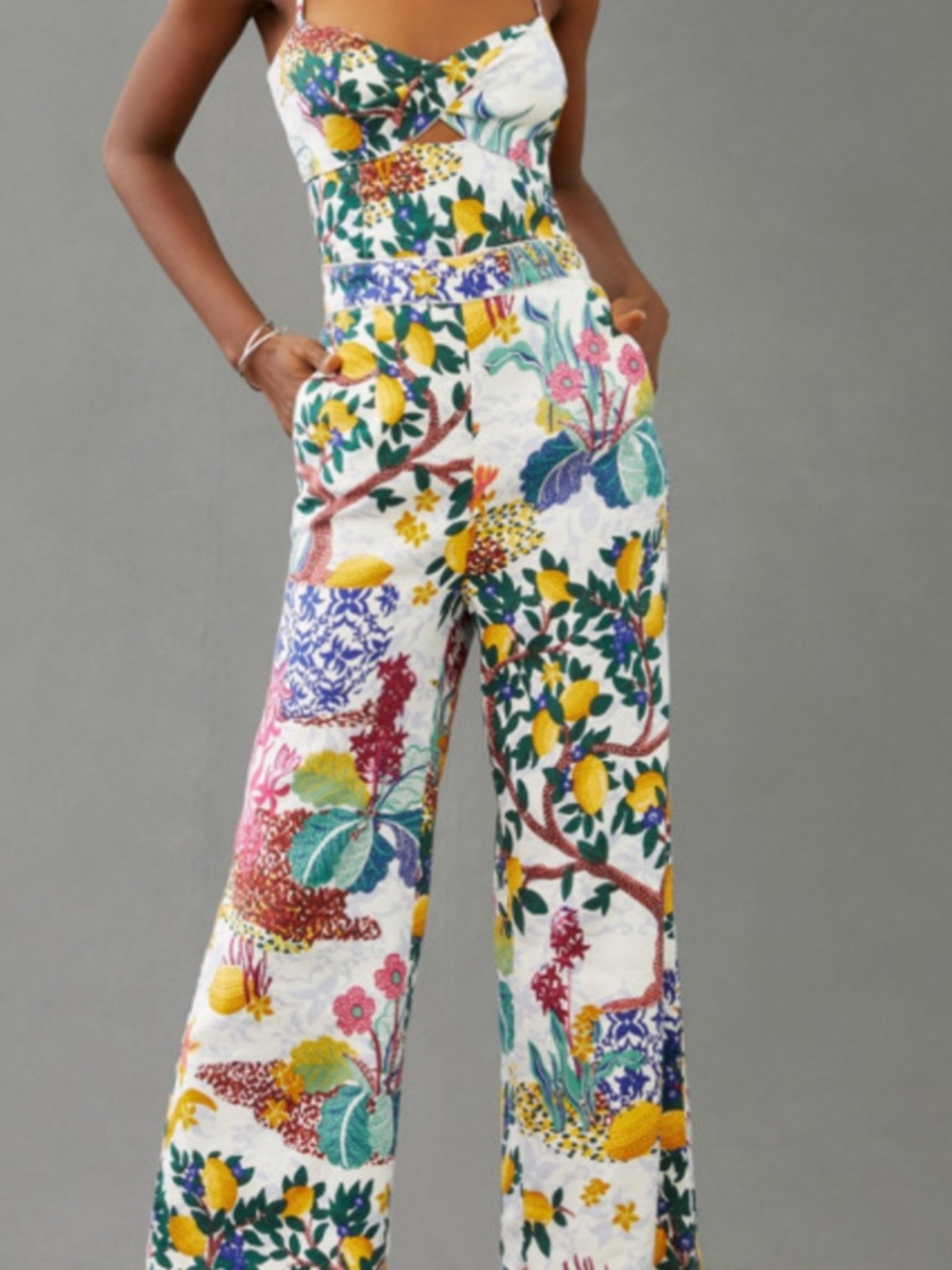 Maeve Floral Cutout Jumpsuit (with Multicolor Botanical Print)